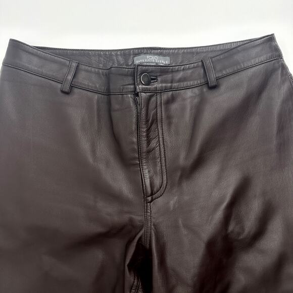 Folio Saks Fifth Avenue 100% Leather Pants Butter Soft in Chocolate Brown 12 - Picture 3 of 11